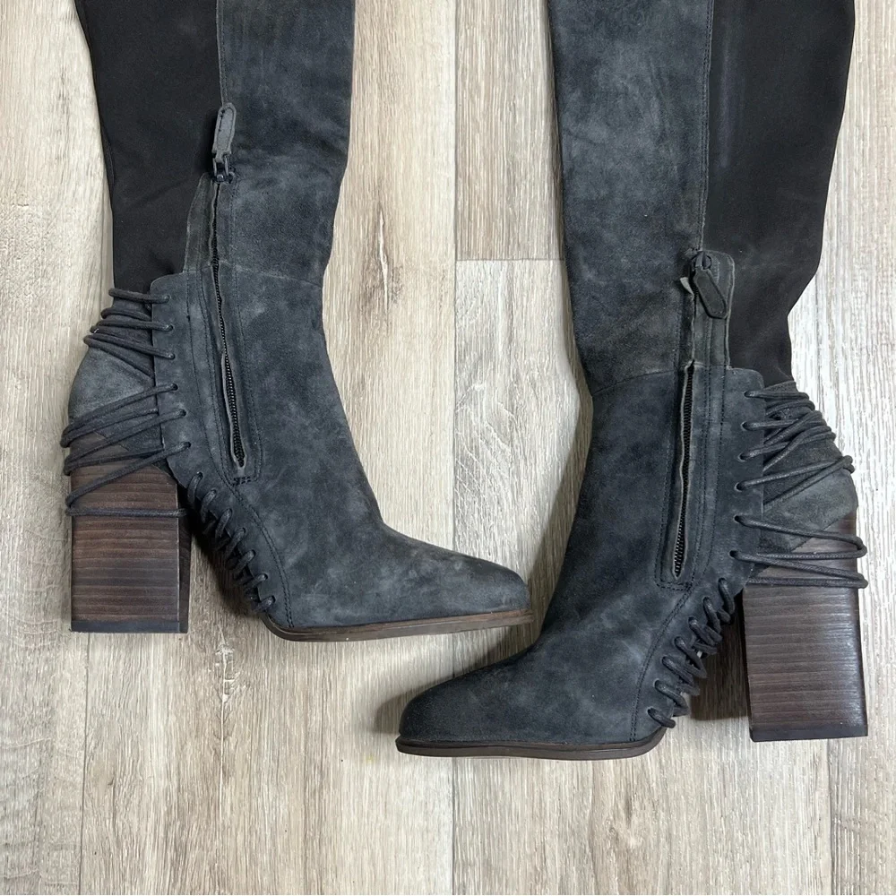 Dolce Vita Nikka Over The Knee Gray Suede Heels Boots Gray Size 8.5
